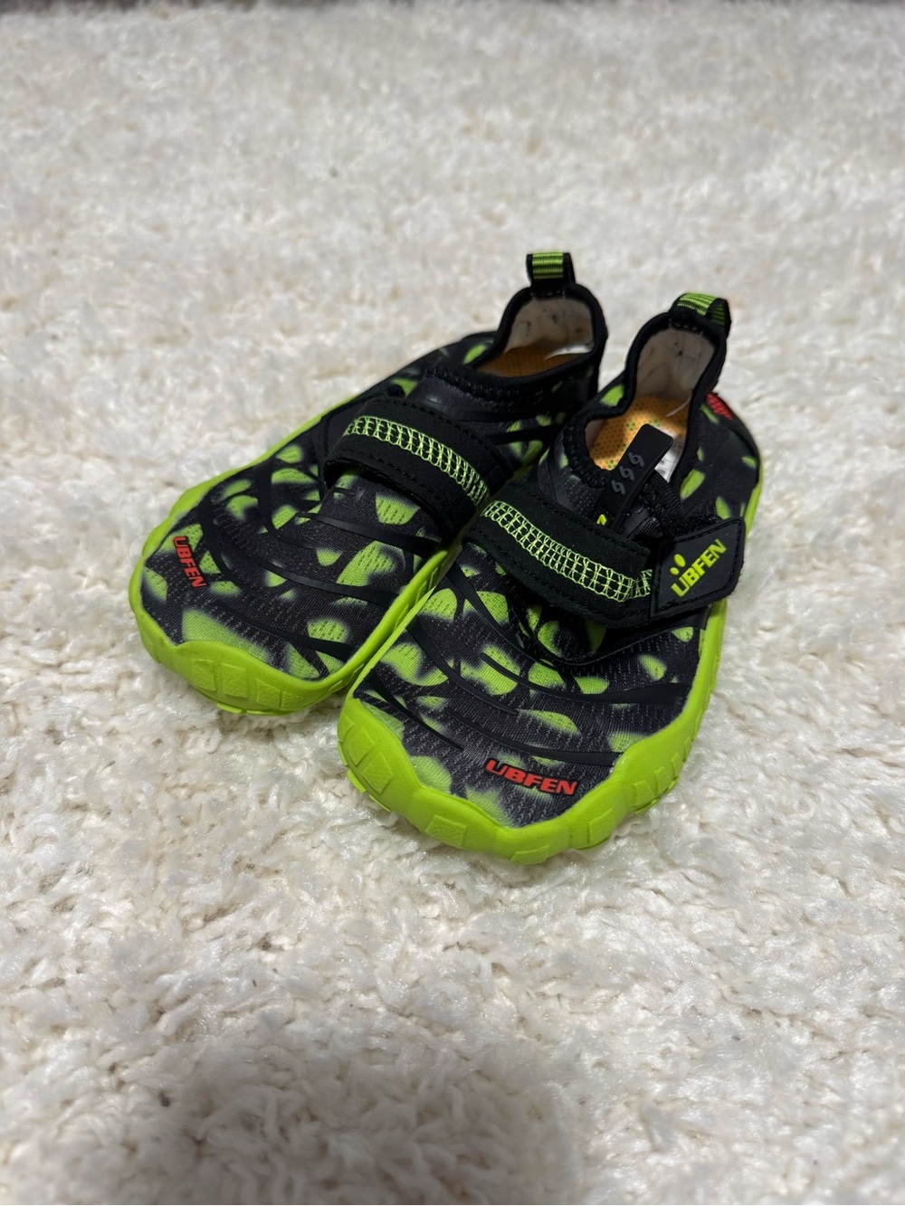 Kids' Black and Neon Green Water Shoes with Hook-and-Loop Strap